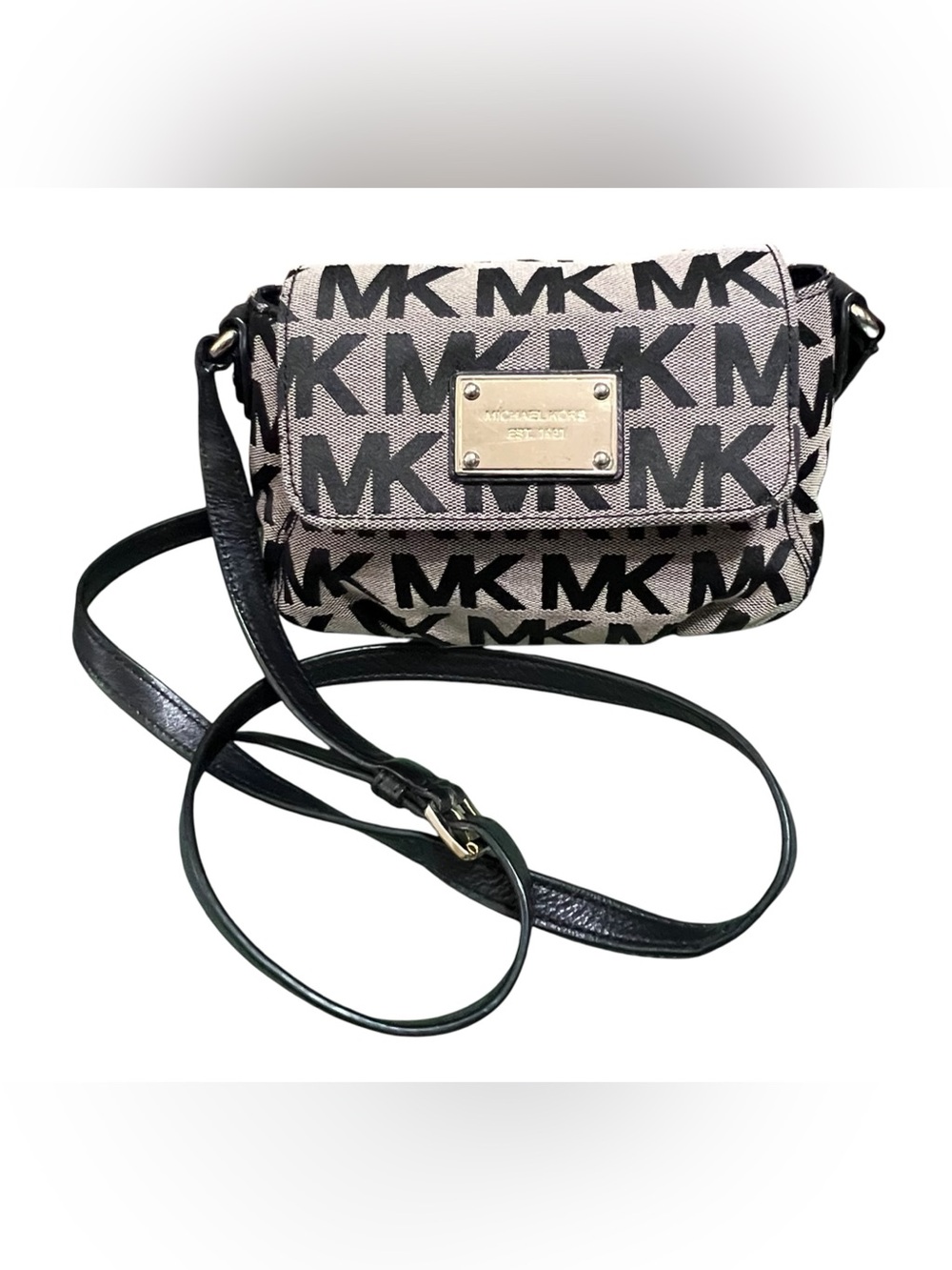 MICHAEL Michael Kors Black and Beige MK Logo Mini Crossbody Bag
